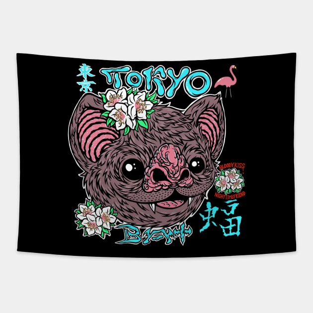 Tokyo Bat Tapestry by flynnryanart