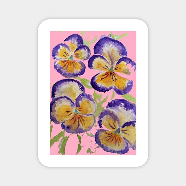 Viola Watercolor Purple Floral Pattern on Pink Magnet by SarahRajkotwala