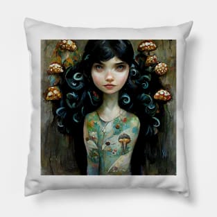 Medusa Hair Mushroom Faerie - Kim Turner Art Pillow