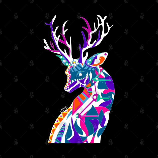 black dear Reindeer ecopop cute mexican pattern of the wild art by jorge_lebeau