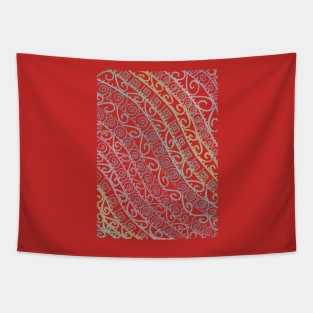 Metalic Celtic Filigree - Red Background Tapestry