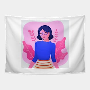 Girl with Wavy Hair and Glasses Tapestry