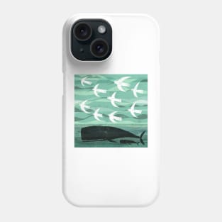 Whale and baby with flying birds Phone Case