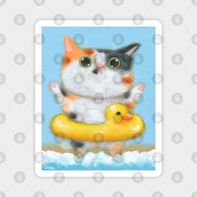 Rubber Ducky Kitty 2 Magnet by KilkennyCat Art