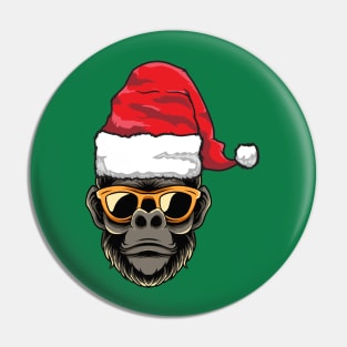 Santa Hat-Wearing Gorilla with Sunglasses Funny Christmas Holiday Pin