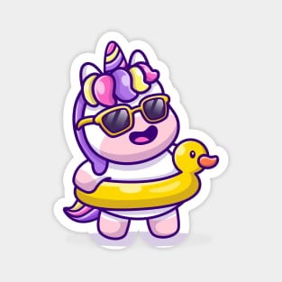 Cute Unicorn Summer With Swimming Duck Magnet