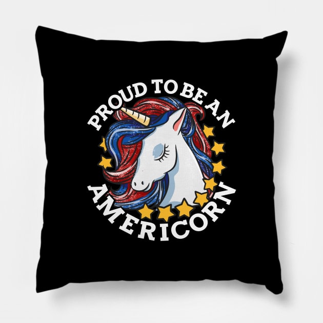 Proud to be an Americorn graphic for Patriotic Unicorn Lovers Pillow by biNutz