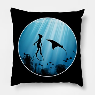 Freediver and Manta Ray Pillow