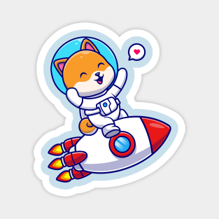 Cute Shiba Inu Dog Astronaut Riding Rocket Cartoon Magnet