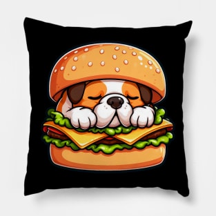 Bulldog is Sleeping inside a Hamburger Pillow