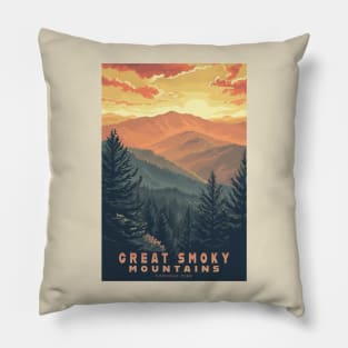 Great Smoky Mountains national park travel poster Pillow