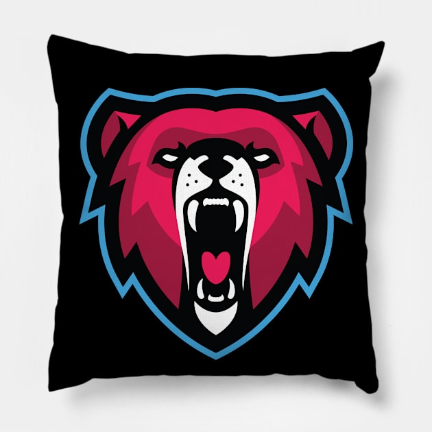 Roaring Success: Growling Bear Sports Mascot T-shirt for Baseball, Hockey, Basketball, and eSports Pillow by CC0hort