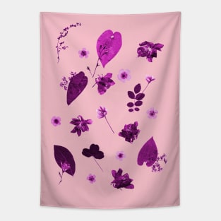 Purple Floral Pattern Pressed Flowers and Leaves Tapestry