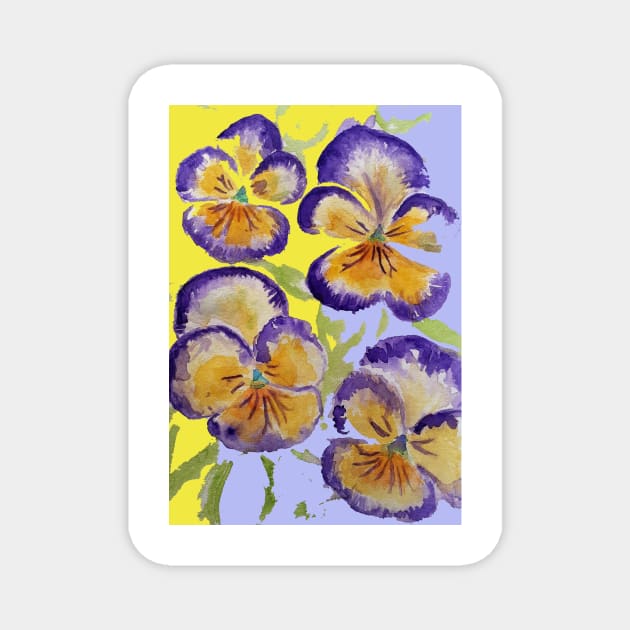 Viola Watercolor Purple Floral Pattern on Yellow and Lavender Magnet by SarahRajkotwala