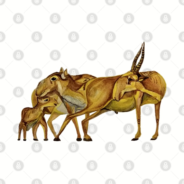 The Family of Saiga Antelope (Watercolour) by mariasibireva