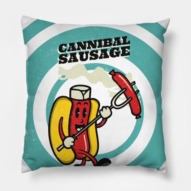 Cannibal Sausage vintage fabric face masks Hotdog Pillow by Dody