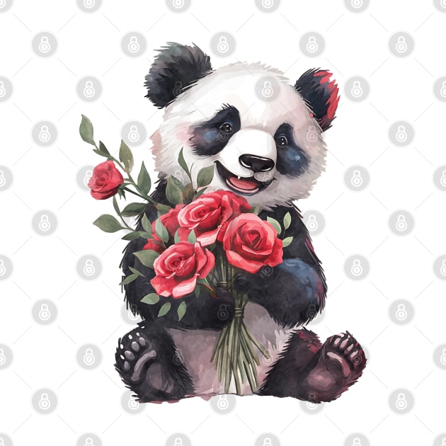 Valentine Panda Bear Giving Flowers by Chromatic Fusion Studio