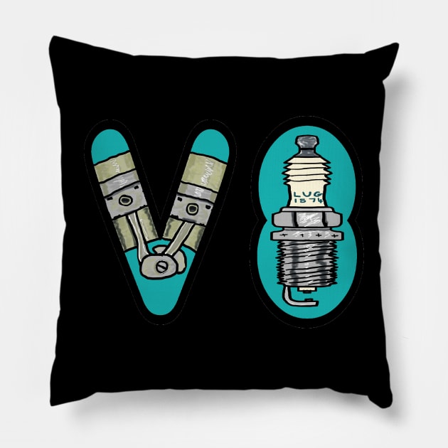 Petrolhead V8 Car Enthusiast Pillow by Mark Ewbie