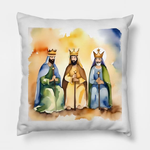 Epiphany or Three Kings Day - January 6 - Watercolors & Pen Pillow by Oldetimemercan