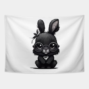 Cute cute black rabbit with glasses Tapestry