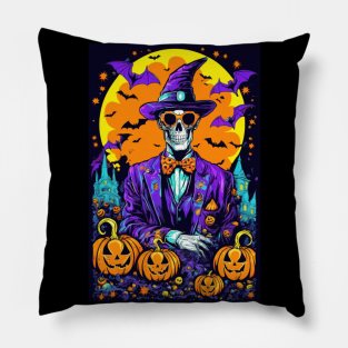 Happy Halloween Day Horror Spooky Skeleton Bones Skull Pillow