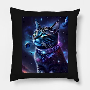 Space Cat - Modern Digital Art Pillow