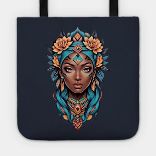 Black Woman Tribal retro vintage tattoo floral design Tote