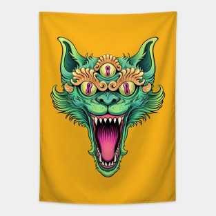 Green Cat Head Tapestry