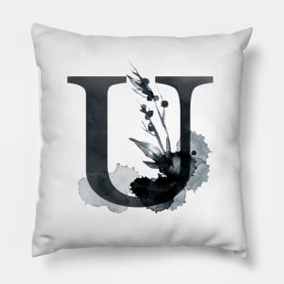 Floral Monogram U Dark Herbs And Flora Pillow