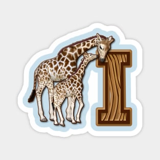 Mom and Baby Giraffe Monogram I Magnet