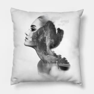 Double exposure - beautiful girl model + sea Pillow