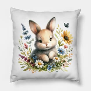 Baby Rabbit and Flowers Pillow