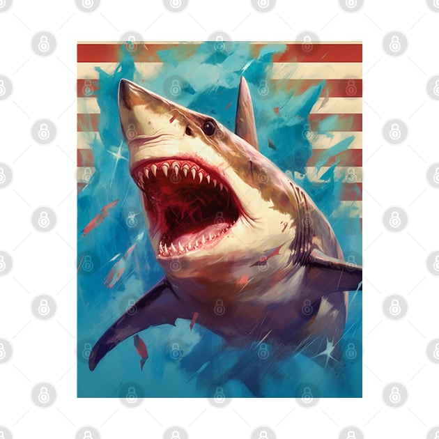 American Flag Patriotism and Freedom Great White Shark by Unboxed Mind of J.A.Y LLC 