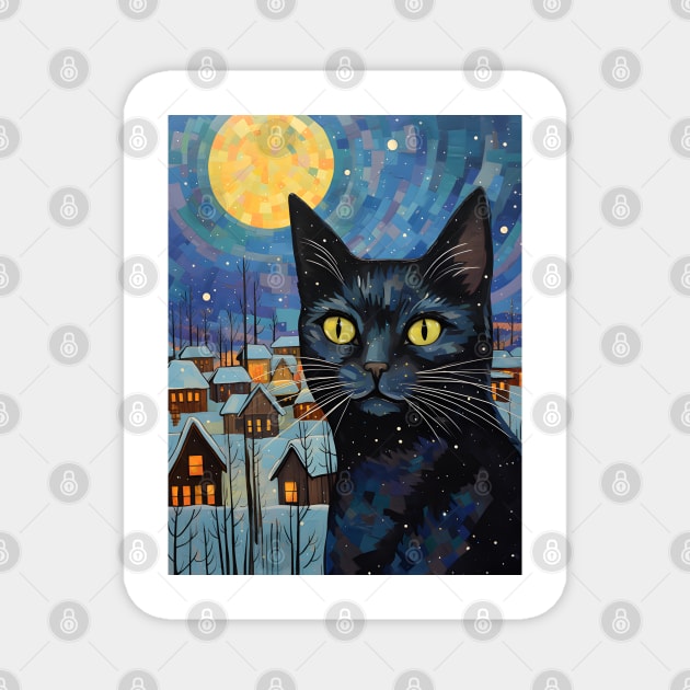 Black Cat Christmas Starry Night Magnet by VisionDesigner
