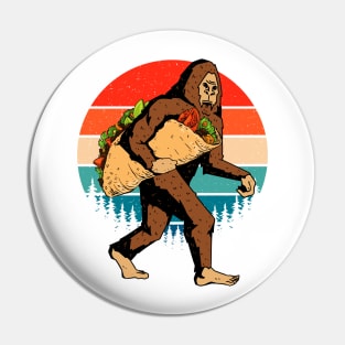 Bigfoot Carrying A Taco Retro Sunset Pin