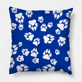 Wildcat Paw Prints Pattern White on Blue Digital Design Pillow