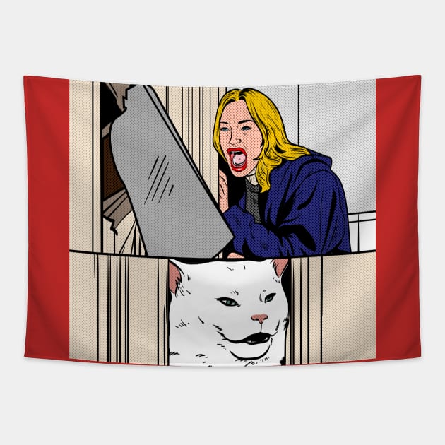 Woman Yelling at Cat Meme Dinner Table Salad Tapestry by Celestial Holding Co.