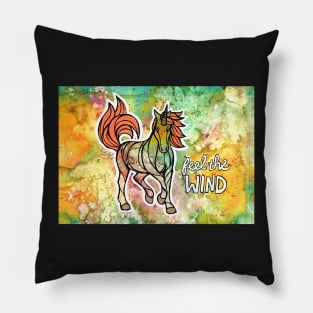 Feel the Wind. Magical Unicorn Watercolor Illustration. Pillow