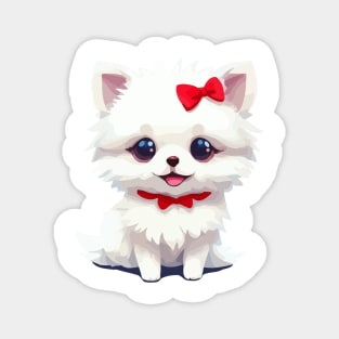 Cute adorable white Pomeranian with red bow tie Magnet