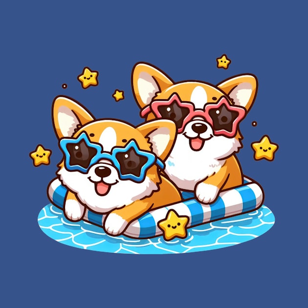 Corgi pool party by WellnerCreations