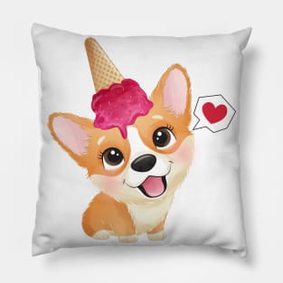 cute little corgi with ice cream tshirt Pillow