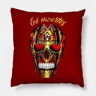 Los Muertos Day of The Dead Skull - Gold and Red Edition Pillow