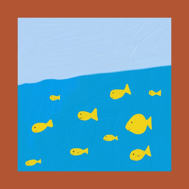 A school of yellow fish swimming in the blue sea by lucybrownlane