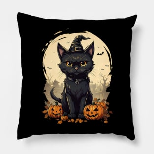 Black cat and pumpkin Pillow