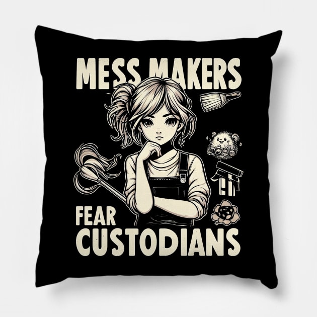 "Mess Makers Fear Custodians" Custodian Pillow by SimpliPrinter