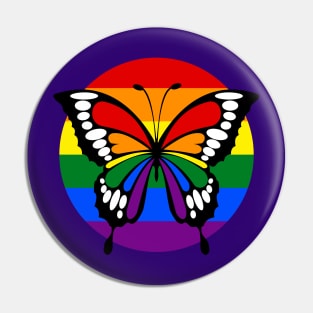Button Rainbow Flag Stripes Butterfly Silhouette Pin
