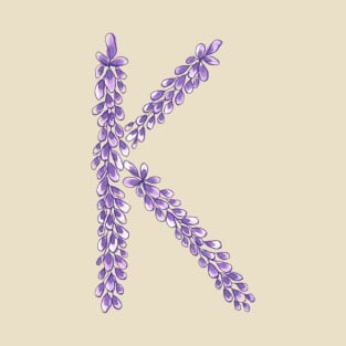 Lavender Letter K Hand Drawn in Watercolor and Ink T-Shirt