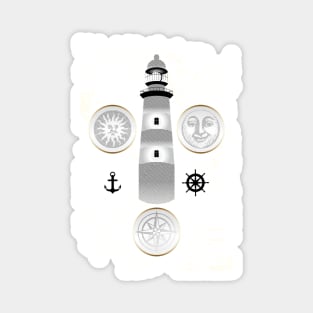 Nautical illustration of sun, moon and lighthouse in retro stamp design Magnet