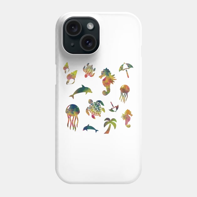 Summer sea life stickers pack colorful jellyfish dolphin sea turtle sea horse sea life pattern Phone Case by BoogieCreates