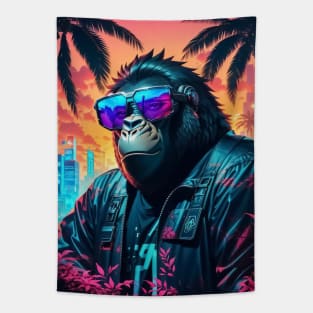 Trendy gorilla wearing sunglasses in miami beach Tapestry